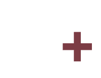 A white heart shape with a maroon plus sign on the right side, set against a transparent background.