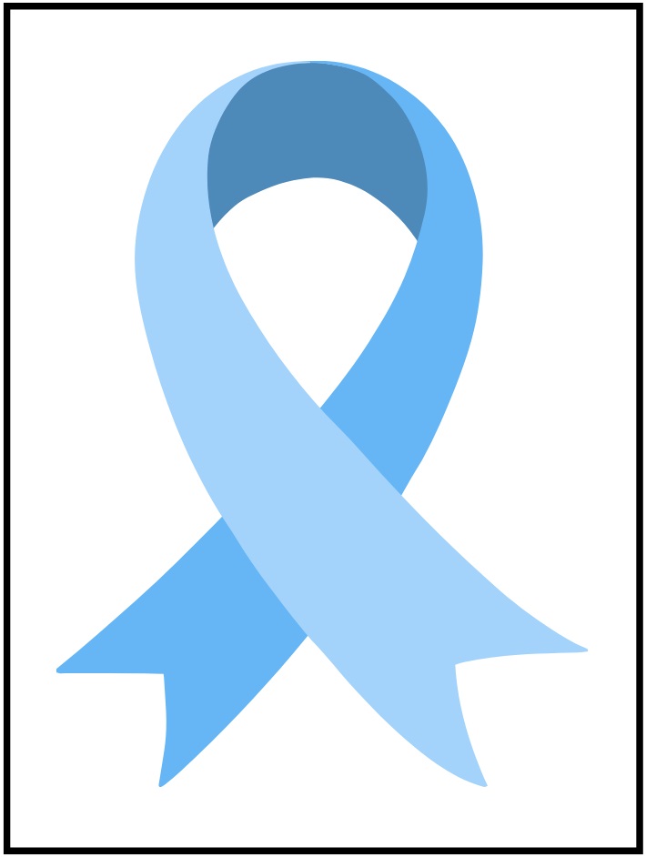 A light blue awareness ribbon displayed against a white background with a black border.
