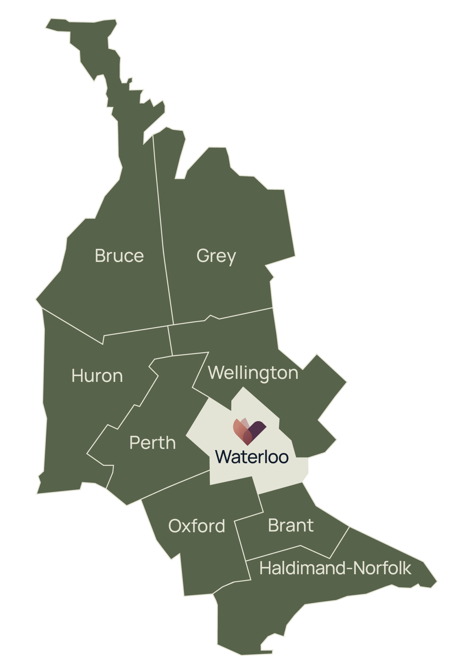 Khariidadda gobollada iyo degmooyinka WRHN Waxay u adeegtaa: Bruce, Grey, Huron, Wellington, Perth, Waterloo, Oxford, Brant, iyo Haldimand-Norfolk.