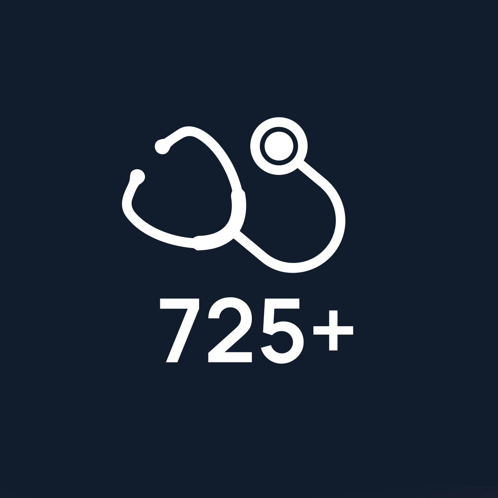 Qoraal cad oo ku yaal asalka guduudan oo leh "725+".