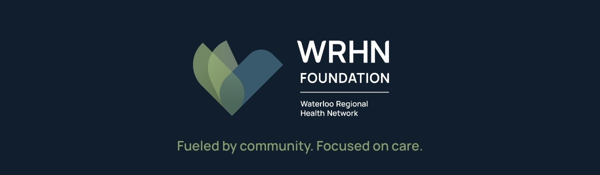Qoraal cad iyo cagaar ah oo ku qoran asalka buluugga ah oo leh " Waterloo Regional Health Network Aasaas. Waxaa shidaal ka qaada bulshada. Diiradda saar daryeelka.