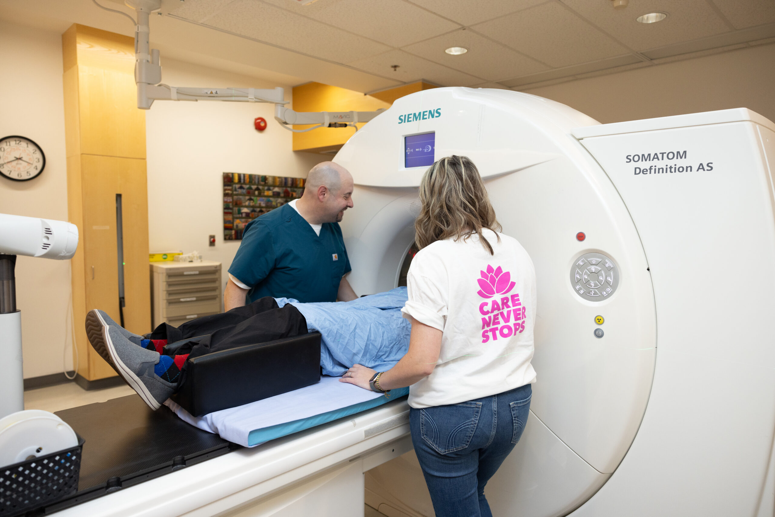View of a patient during CT Simulation for their radiation treatment.