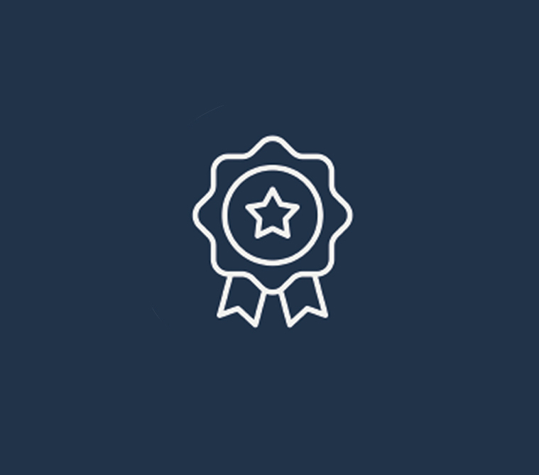 Icône représentant un ruban de distinction blanc orné d'une étoile au centre, sur fond bleu foncé. Symbole d'excellence, de réussite, de qualité et de normes de soins élevées.
